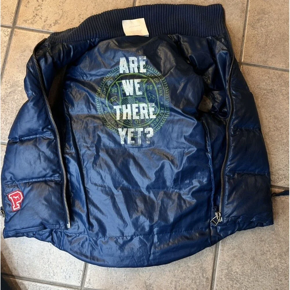 Victoria Secret Pink Trustees Of The University Puffer Vest Navy Blue S Y2K‎ Vtg